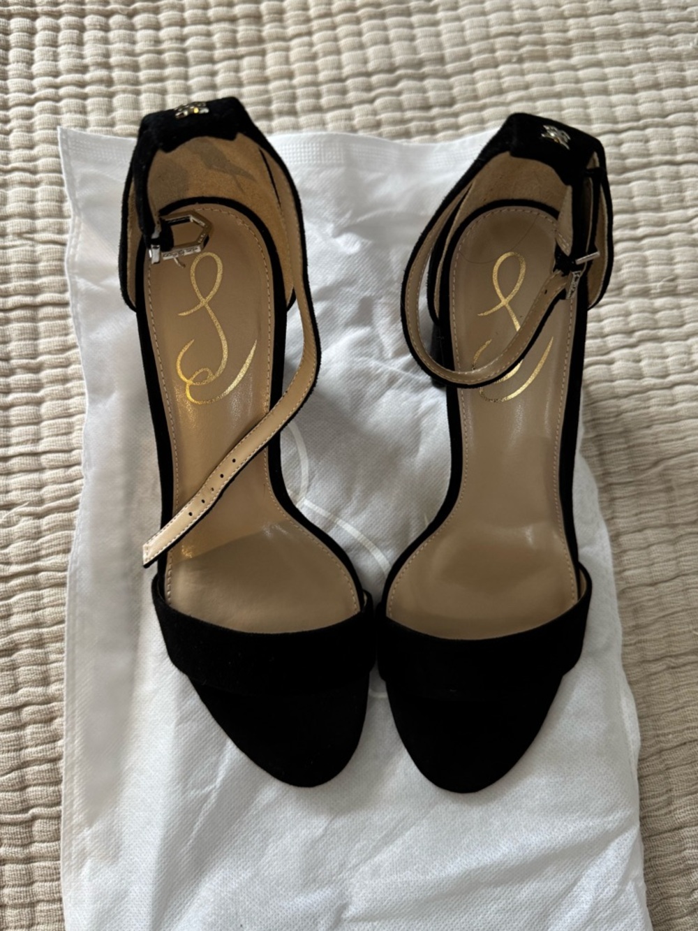 Sam Edelman Ankle-Strap Block Heel (4 inch) - Black Suede, 7.5